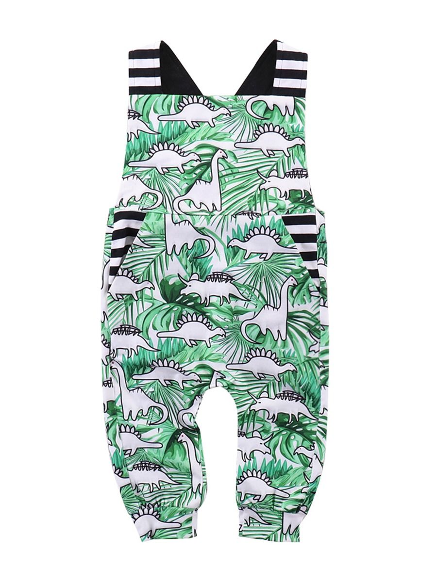 Dinos & Stripes Overall Style Romper