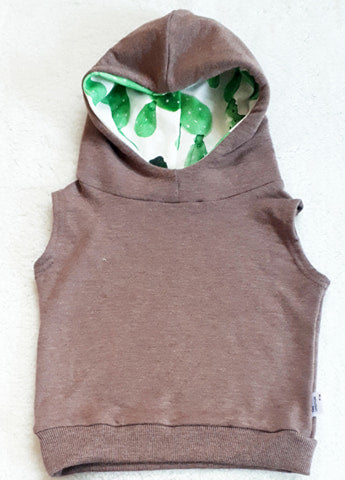 Brown Cactus Sleeveless Hoodie *