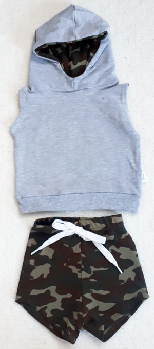 Gray Camo Sleeveless Hoodie *