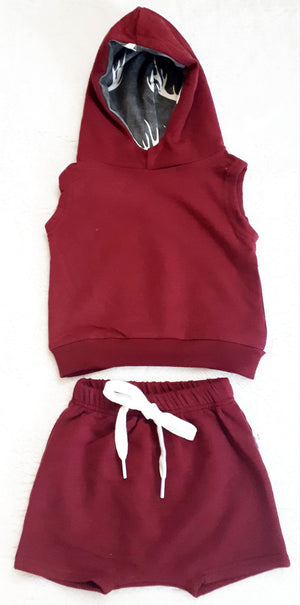 Maroon & Antlers Sleeveless Hoodie *