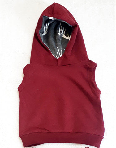 Maroon & Antlers Sleeveless Hoodie *